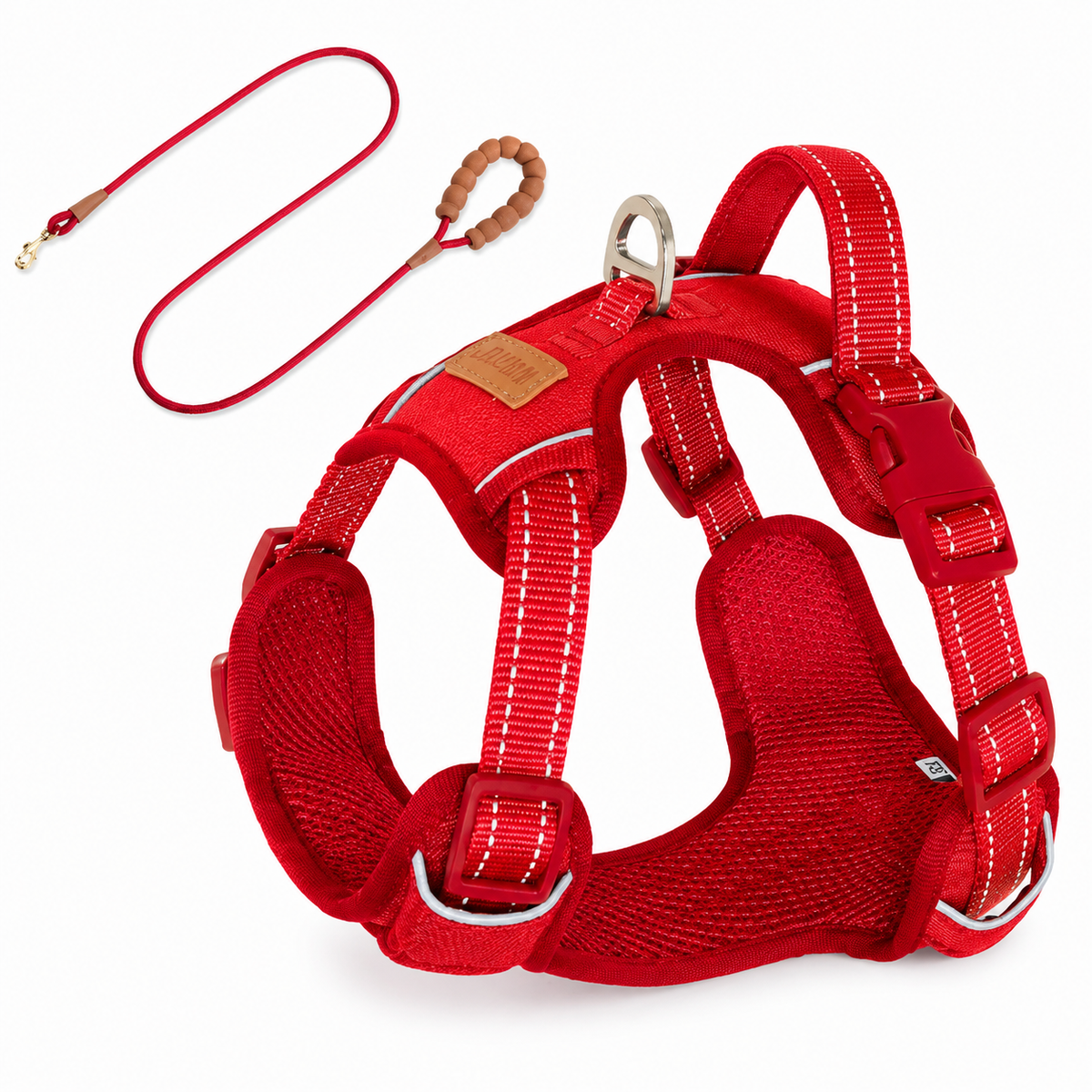 Durable Adjustable Waterproof Dog Harness with Reflective Strips – Comfortable Fit for All Breeds, PU Leather and Nylon
