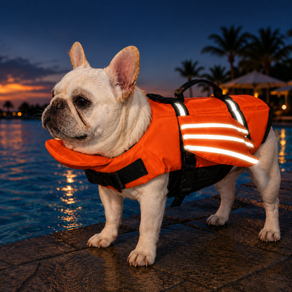 Reflective Dog Life Jacket with Chin Float Support for Flat-Faced Breeds – Adjustable Fit, 420D Oxford Fabric, Angel-Wing Design