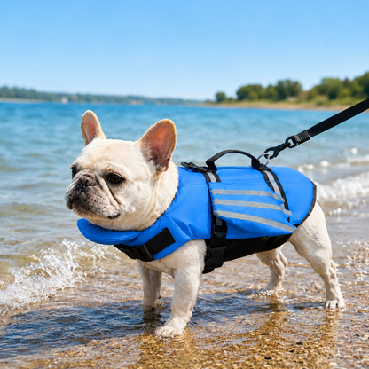 Reflective Dog Life Jacket with Chin Float Support for Flat-Faced Breeds – Adjustable Fit, 420D Oxford Fabric, Angel-Wing Design