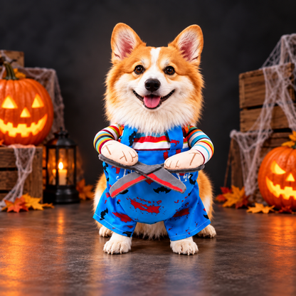 Dog Costume for Halloween with 3D Character Design and Faux Hands – Multicolor Striped Polyester Outfit