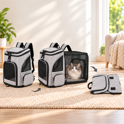 Expandable Pet Carrier Backpack with Breathable Mesh for Cats and Small Dogs – Travel-Friendly Design