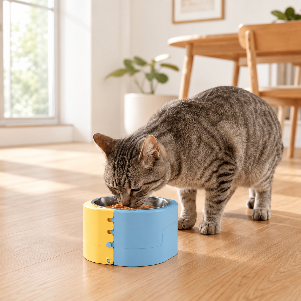 Adjustable Elevated Dog Feeder with Slow-Feeder Insert - Stainless Steel Bowl for Cats and Small Dogs - Compact Design