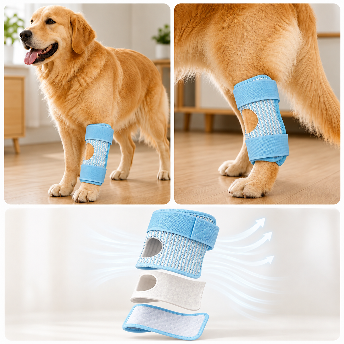 Adjustable Dog Knee Brace for Front & Rear Legs – Breathable 3-Layer Support for Enhanced Mobility