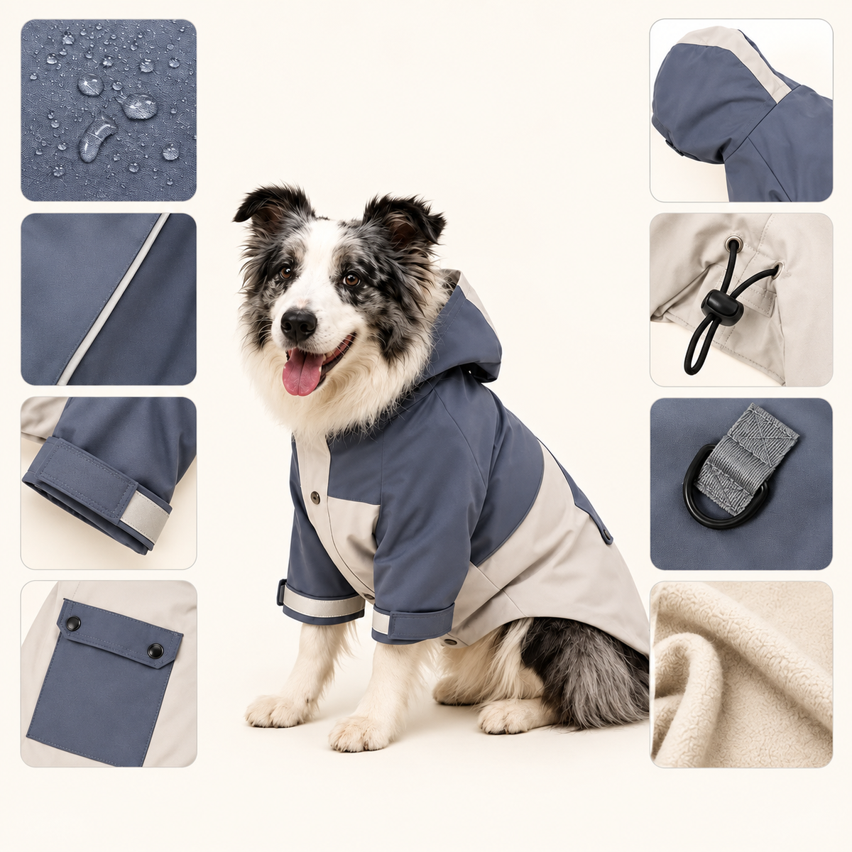Lightweight Dog Jacket with Water-Resistant Shell and Reflective Trim for Rainy Weather – Adjustable Fit, Available in Multiple Sizes