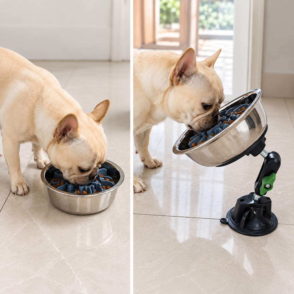 Slow Feeder Dog Bowl with Adjustable Suction Base and Stainless Steel Bowl – Versatile for Cats and Small Dogs