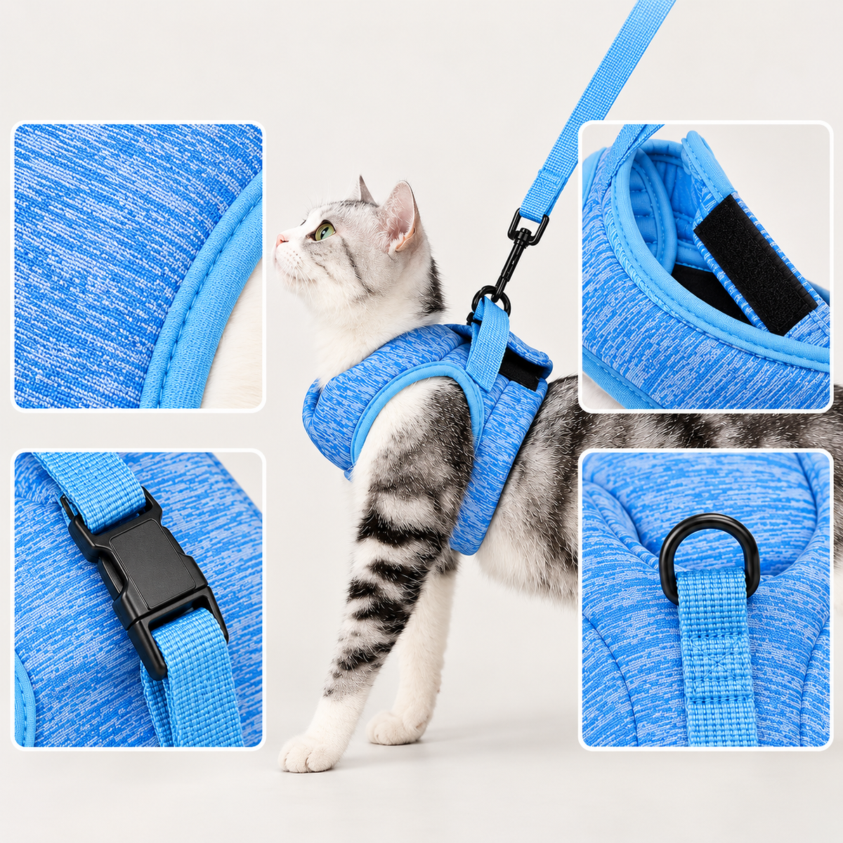 Lightweight Cat Harness and Leash Set with Adjustable Vest Design – Breathable Padded Comfort for Outdoor Travel and Walking