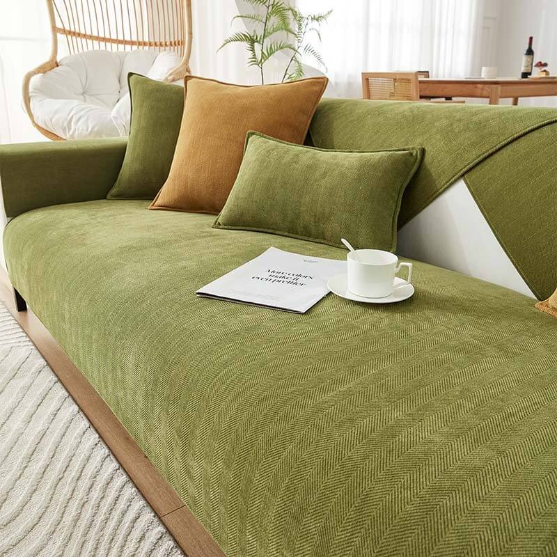 Chenille Fabric Furniture Protector with Non-Slip Design and Fishbone Texture – Multiple Sizes Available 0