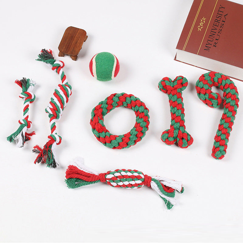 Christmas Dog Toy Set for Teeth Cleaning – Chew, Rope, and Squeaky Toys 1