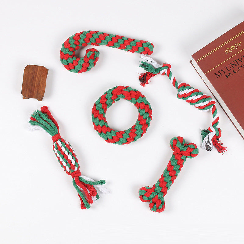 Christmas Dog Toy Set for Teeth Cleaning – Chew, Rope, and Squeaky Toys 2