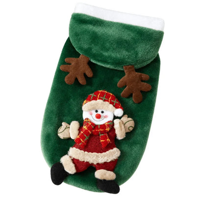 Christmas Pet Hoodie for Dogs and Cats made of soft plush fabric featuring festive designs of Santa, a snowman, and reindeer, perfect for holiday celebrations 10