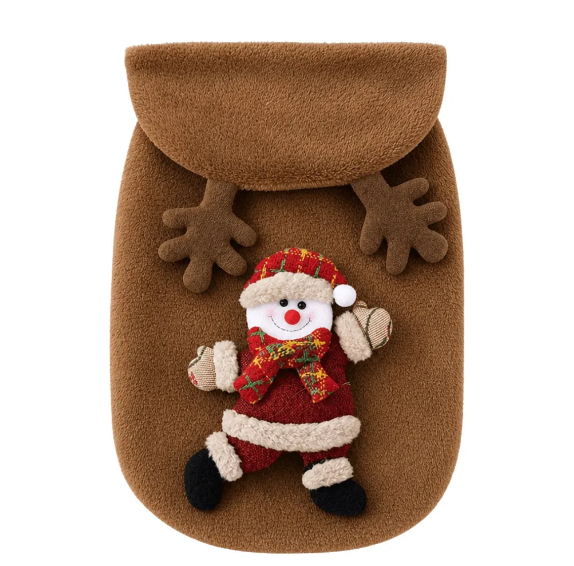 Christmas Pet Hoodie for Dogs and Cats made of soft plush fabric featuring festive designs of Santa, a snowman, and reindeer, perfect for holiday celebrations 9