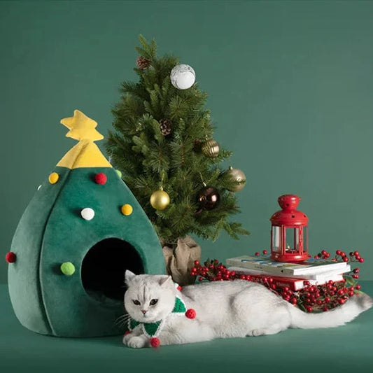 Christmas Pet House with Soft Plush Cushion and Non-Slip Base for Cats and Small Dogs 0