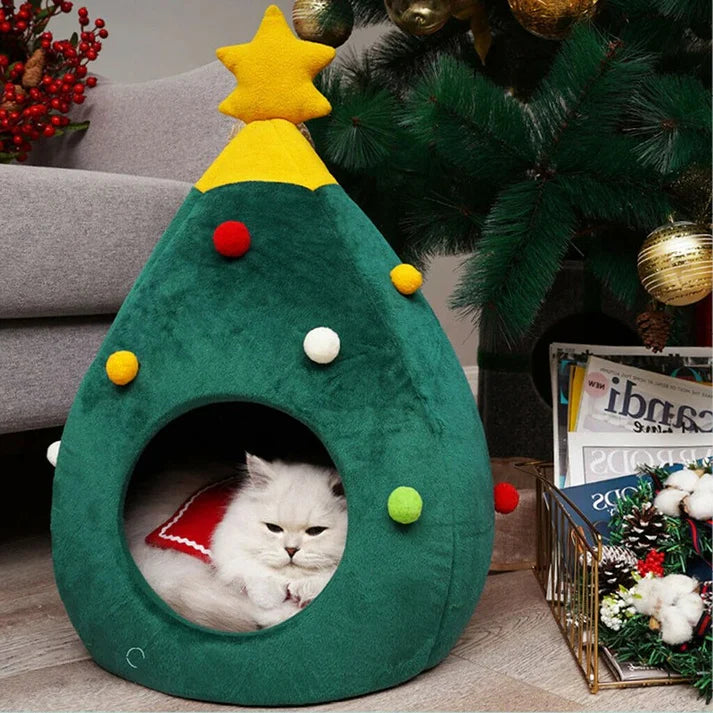 Christmas Pet House with Soft Plush Cushion and Non-Slip Base for Cats and Small Dogs 1