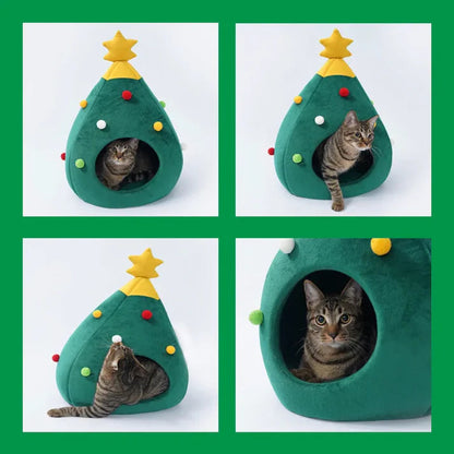 Christmas Pet House with Soft Plush Cushion and Non-Slip Base for Cats and Small Dogs 3