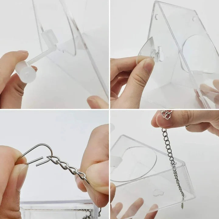 Clear Acrylic Hanging Bird Feeder – Weather-Resistant Design for Easy Cleaning and Full Visibility, Perfect for Garden and Patio 1