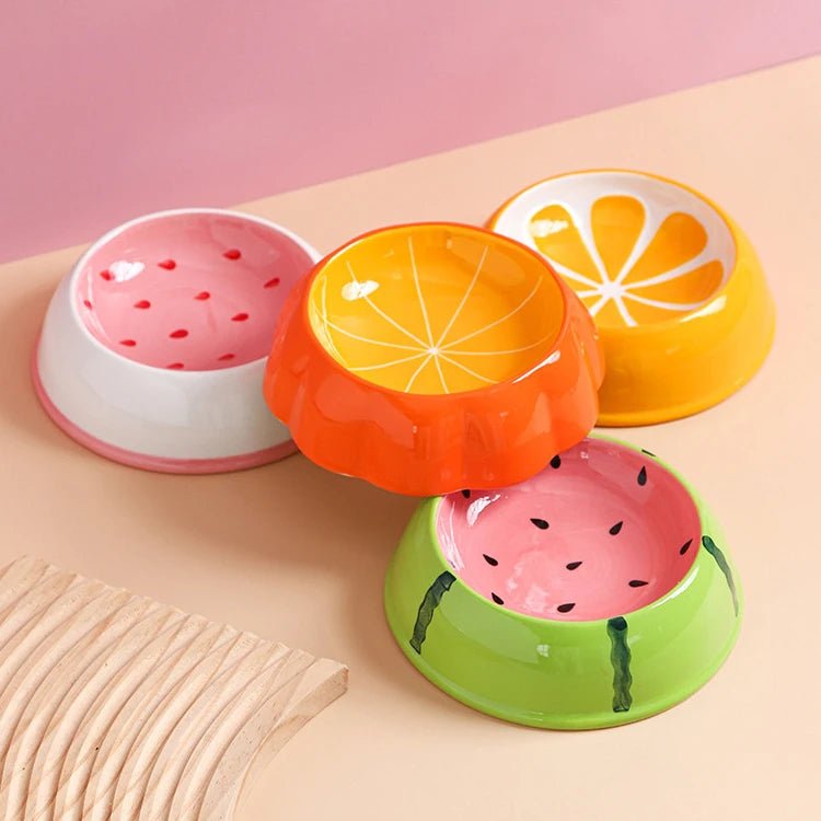 Colorful Ceramic Pet Bowls for Cats and Small Dogs – Fruit-Shaped Watermelon and Strawberry Design, Dishwasher Safe, Non-Slip 2