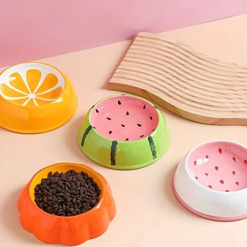 Colorful Ceramic Pet Bowls for Cats and Small Dogs – Fruit-Shaped Watermelon and Strawberry Design, Dishwasher Safe, Non-Slip 3
