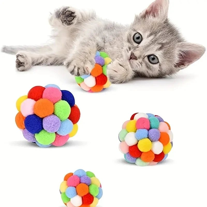 Colorful Plush Cat Balls with Bell – Set of 1 or 3 for Active Play 1