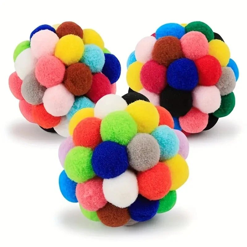 Colorful Plush Cat Balls with Bell – Set of 1 or 3 for Active Play 2