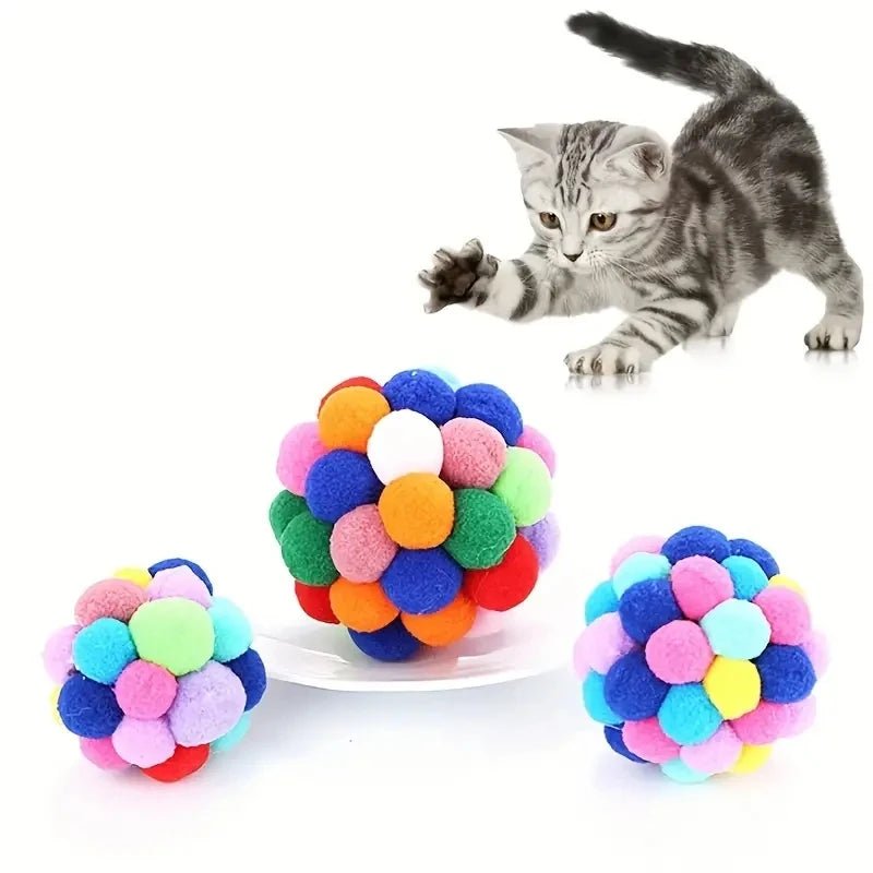 Colorful Plush Cat Balls with Bell – Set of 1 or 3 for Active Play 4