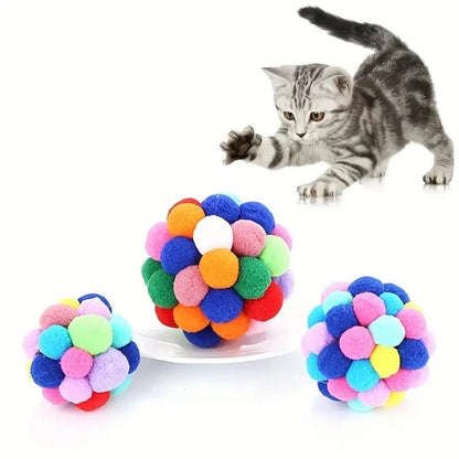 Colorful Plush Cat Balls with Bell – Set of 1 or 3 for Active Play 4