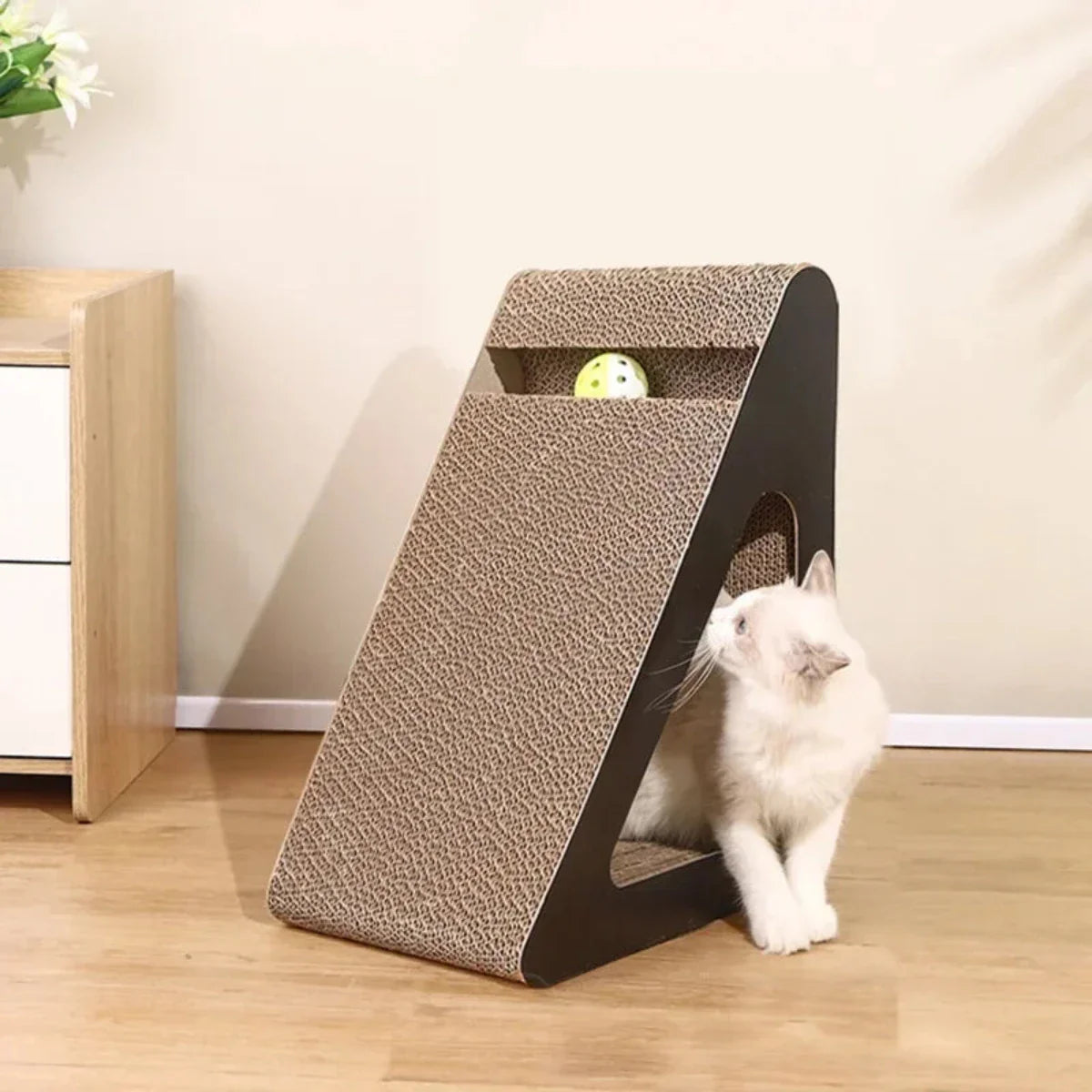 Compact Cat Scratching Board with Rotating Toy Ball – Durable and Space-Saving Design for Active Play 4