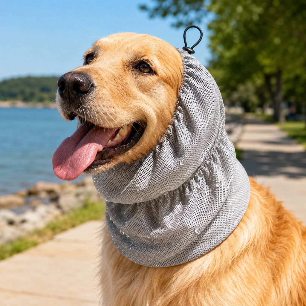 Cooling Bandana for Dogs featuring water-activated technology, designed to keep pets cool during hot weather adventures, lightweight and perfect for neck and ear comfort. 1