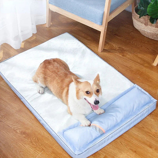 Cooling Dog Bed with Gel Memory Foam – Breathable Sky Blue Design for Large Dogs, Comfortable Summer Naps 0