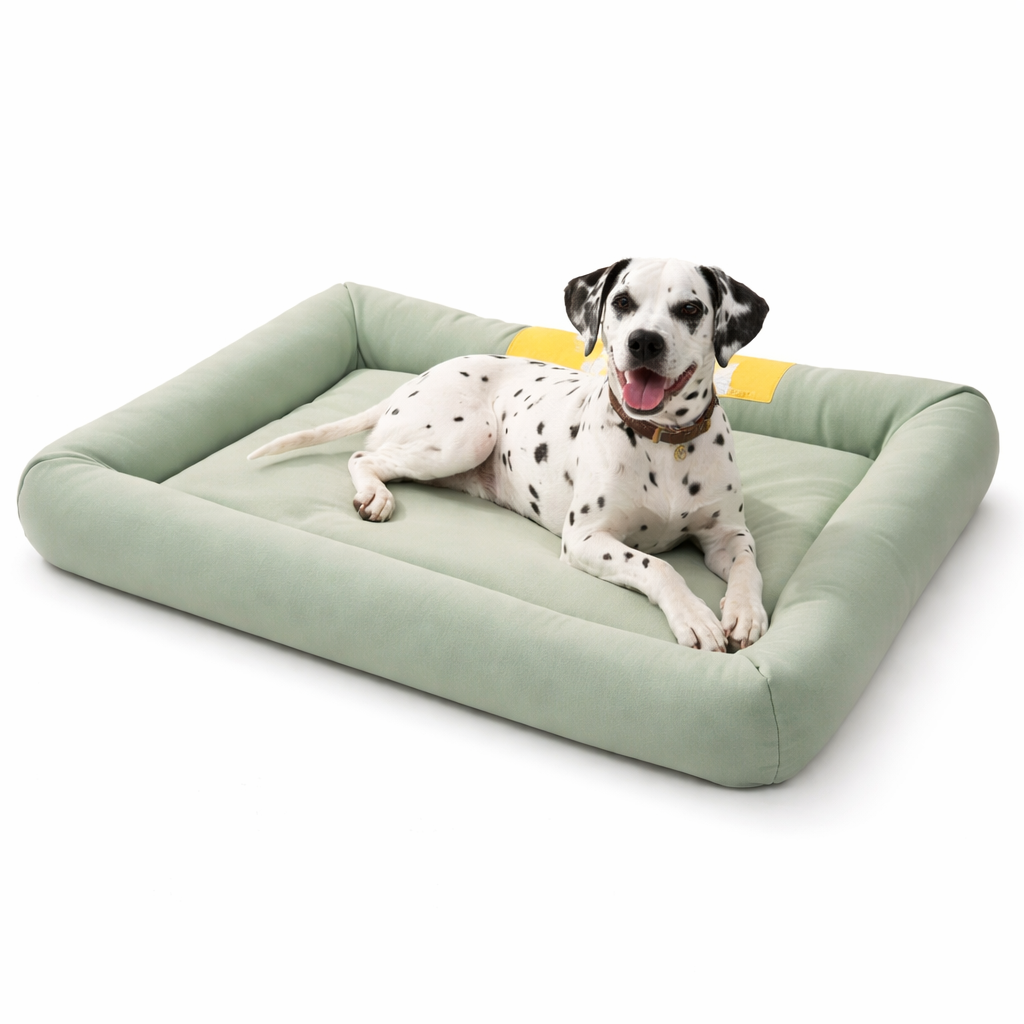 Cooling pet bed with raised edges, designed for dogs and cats, featuring a breathable plush material for ultimate summer comfort. 0