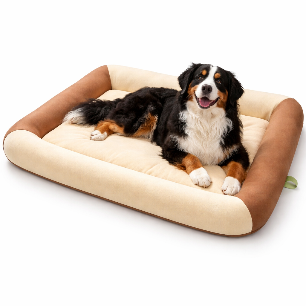 Cooling pet bed with raised edges, designed for dogs and cats, featuring a breathable plush material for ultimate summer comfort. 4