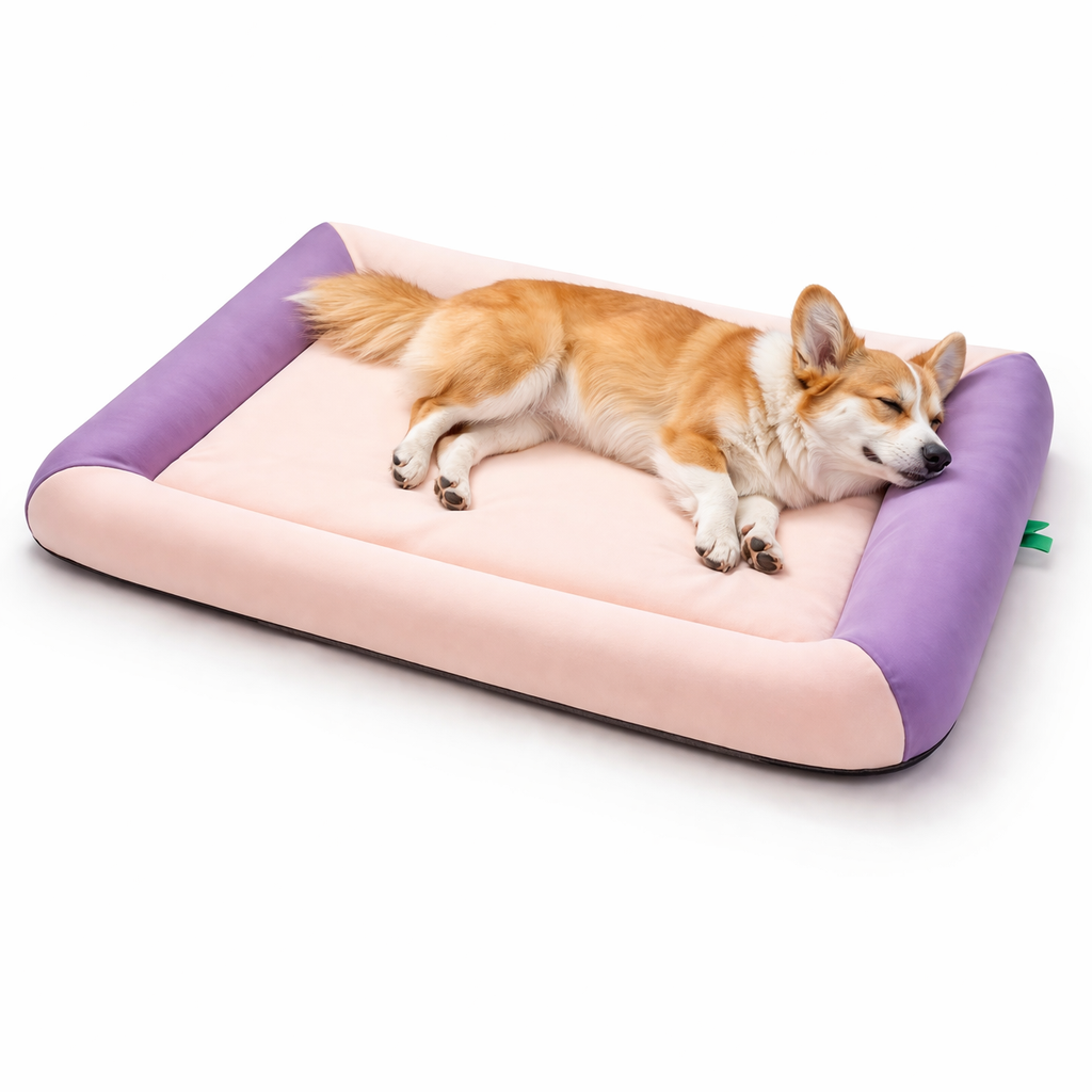 Cooling pet bed with raised edges, designed for dogs and cats, featuring a breathable plush material for ultimate summer comfort. 5