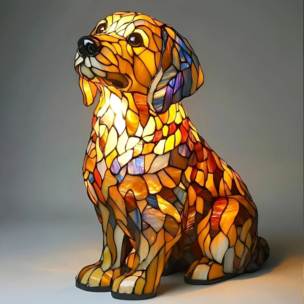 Cordless decorative lamp featuring a golden retriever design, emitting a soft ambient glow, perfect as a battery-powered indoor accent light. 1
