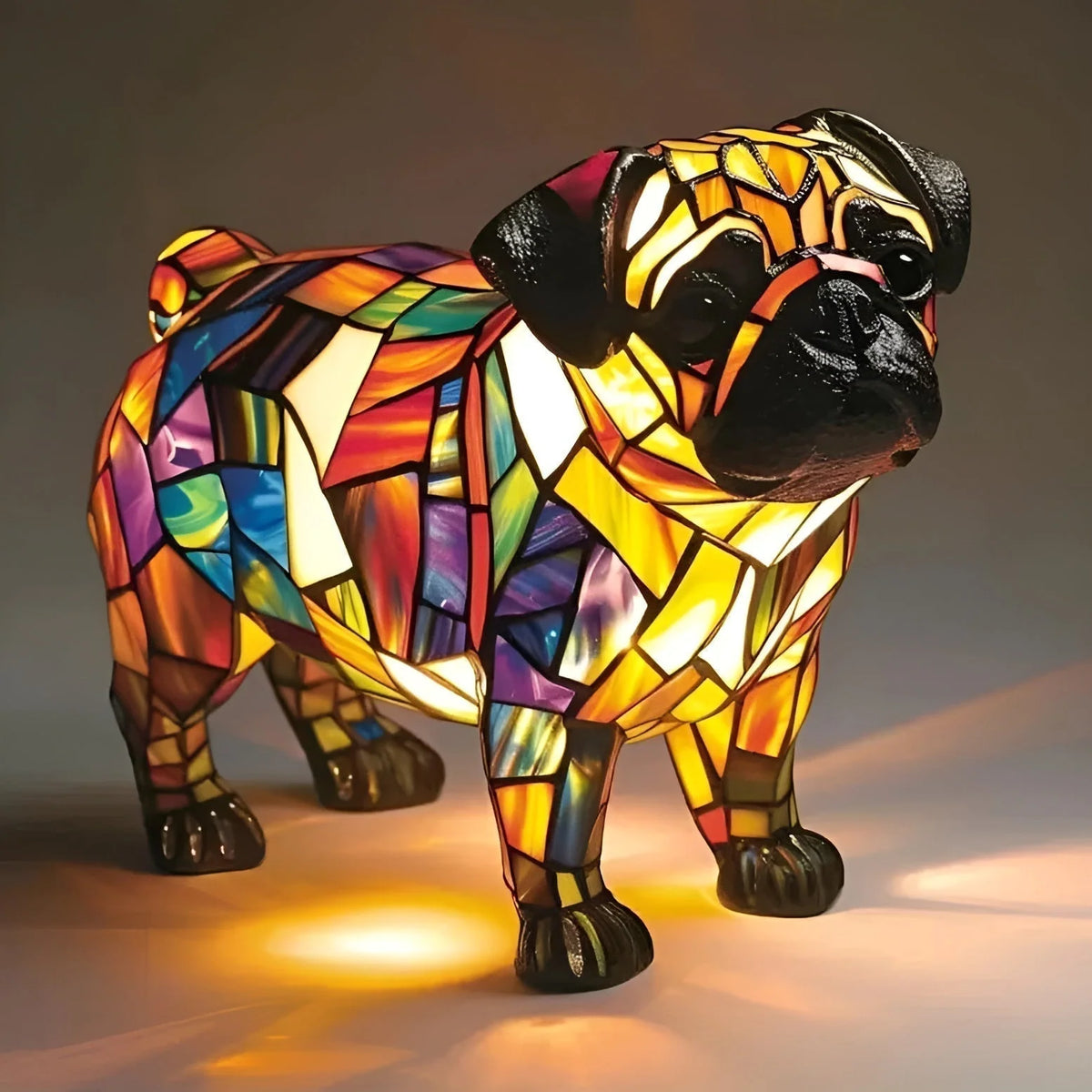 Cordless LED Pug Lamp with a glossy finish, perfect as a modern decorative accent light for home decor, showcasing a charming pug design. 1
