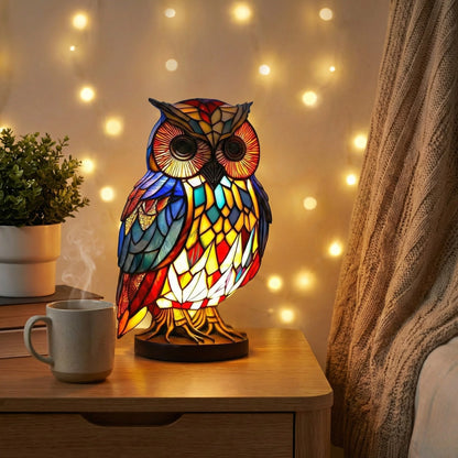 Cordless owl lamp featuring a soothing glow, made of battery-operated resin, perfect for decorative lighting in home decor. 0