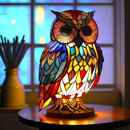 Cordless owl lamp featuring a soothing glow, made of battery-operated resin, perfect for decorative lighting in home decor. 1