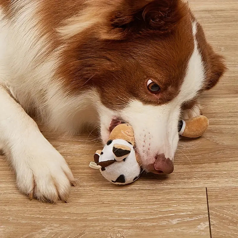 Cow-Shaped Plush Pet Toy for Stress Relief – Soft and Durable Dental Care Toy for Small to Medium Pets 3