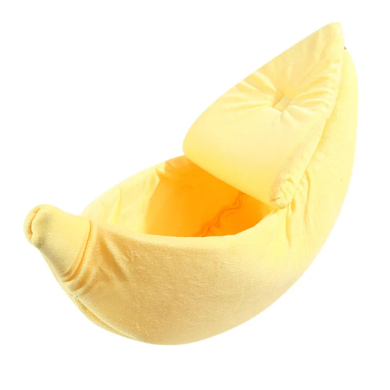 Cozy Banana-Shaped Pet Bed for Cats and Small Dogs – Soft Plush Semi-Enclosed Design for Comfort and Security 3