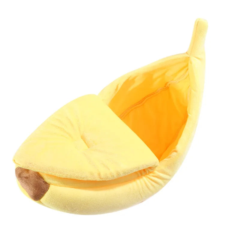 Cozy Banana-Shaped Pet Bed for Cats and Small Dogs – Soft Plush Semi-Enclosed Design for Comfort and Security 5