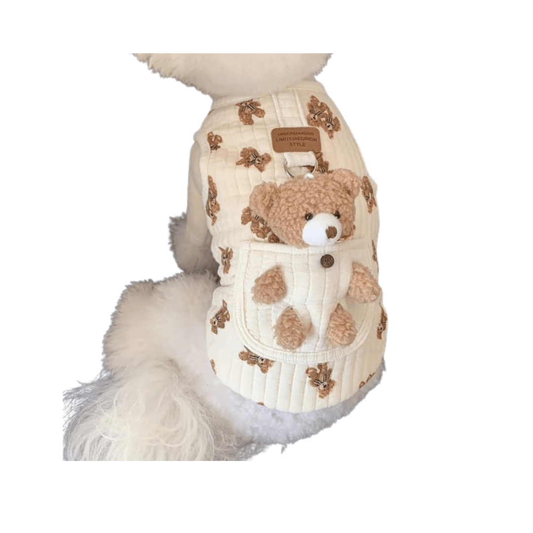 Cozy Bear Pattern Dog Coat for Winter – Soft Fleece Jacket for Small to Medium Pets 1