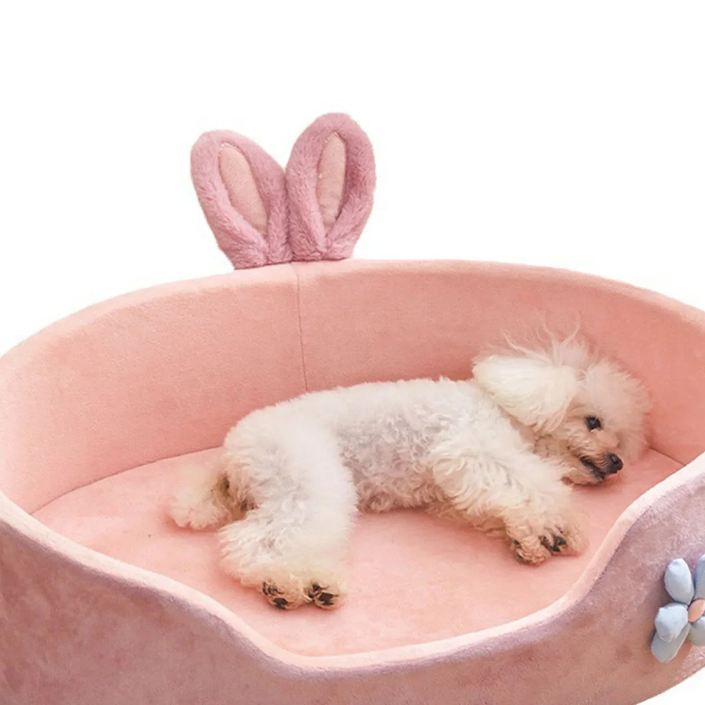 Cozy Cat and Small Dog Bed with Bunny Ears and Flower Accent – Soft Pink Design 5