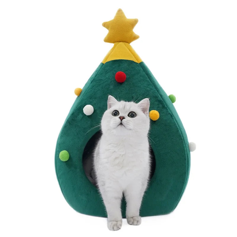 Cozy Christmas Tree Cat Bed with Soft Plush Cushion – Non-Slip Base, Easy to Clean, Ideal for Cats and Small Pets 0