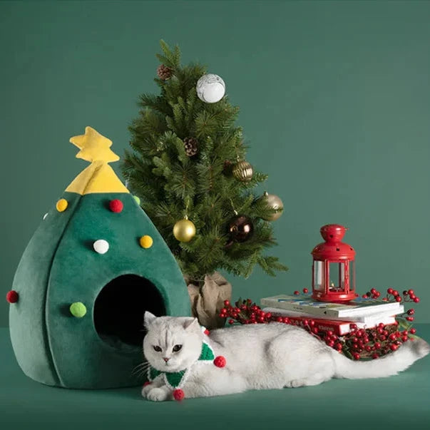 Cozy Christmas Tree Cat Bed with Soft Plush Cushion – Non-Slip Base, Easy to Clean, Ideal for Cats and Small Pets 5
