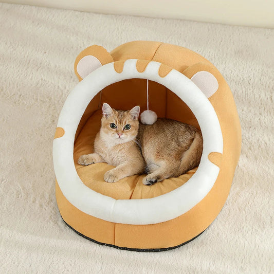 Cozy Cotton Cat Bed Cave – Soft Pet Nest for Cats and Small Dogs, Machine Washable, Neutral Tones 0