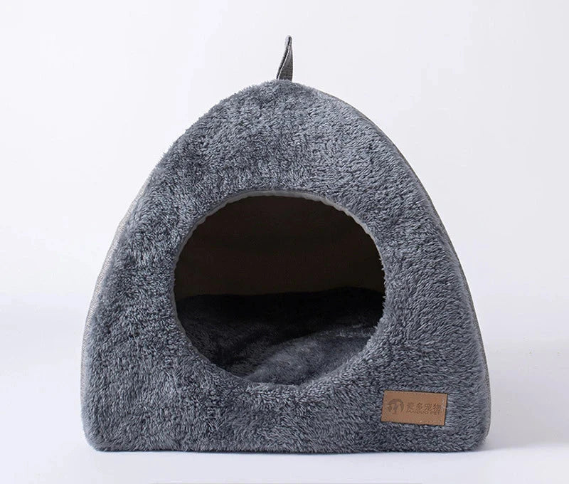 Cozy Enclosed Cat Bed with Velvet Material – Triangle Shape Cat Cave for Warmth and Comfort, Easy to Clean 0