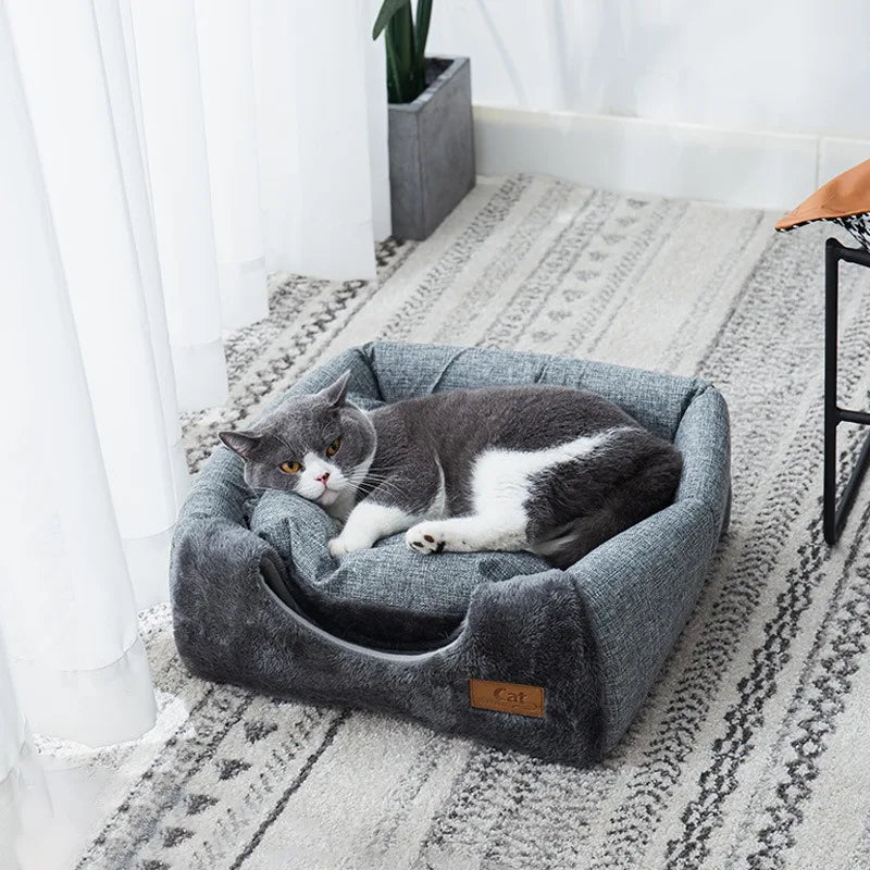 Cozy Enclosed Cat Bed with Velvet Material – Triangle Shape Cat Cave for Warmth and Comfort, Easy to Clean 3