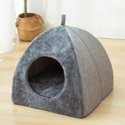 Cozy Enclosed Cat House Indoor – Triangle Design for Warmth and Comfort, Soft Velvet Material, Easy to Clean, Multiple Sizes 1