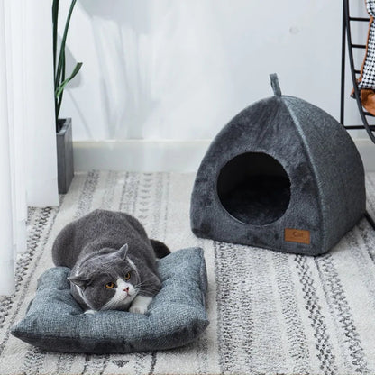 Cozy Enclosed Cat House Indoor – Triangle Design for Warmth and Comfort, Soft Velvet Material, Easy to Clean, Multiple Sizes 2