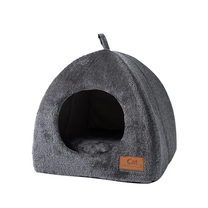 Cozy Enclosed Cat House Indoor – Triangle Design for Warmth and Comfort, Soft Velvet Material, Easy to Clean, Multiple Sizes 4