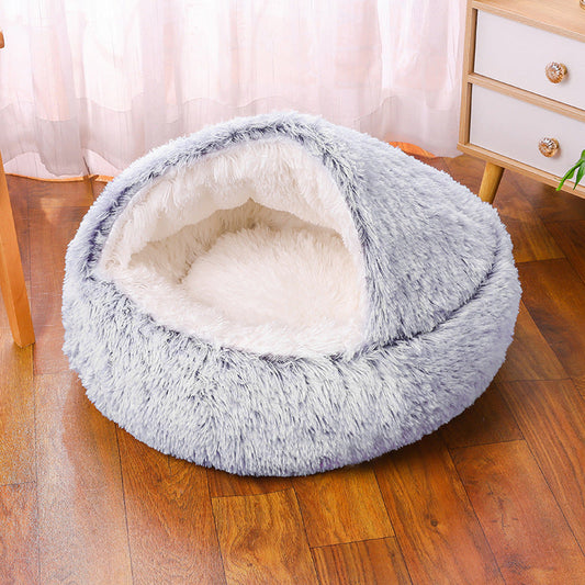 Cozy Faux Fur Pet Bed for Small Dogs – Self-Warming Half-Cave Design 0
