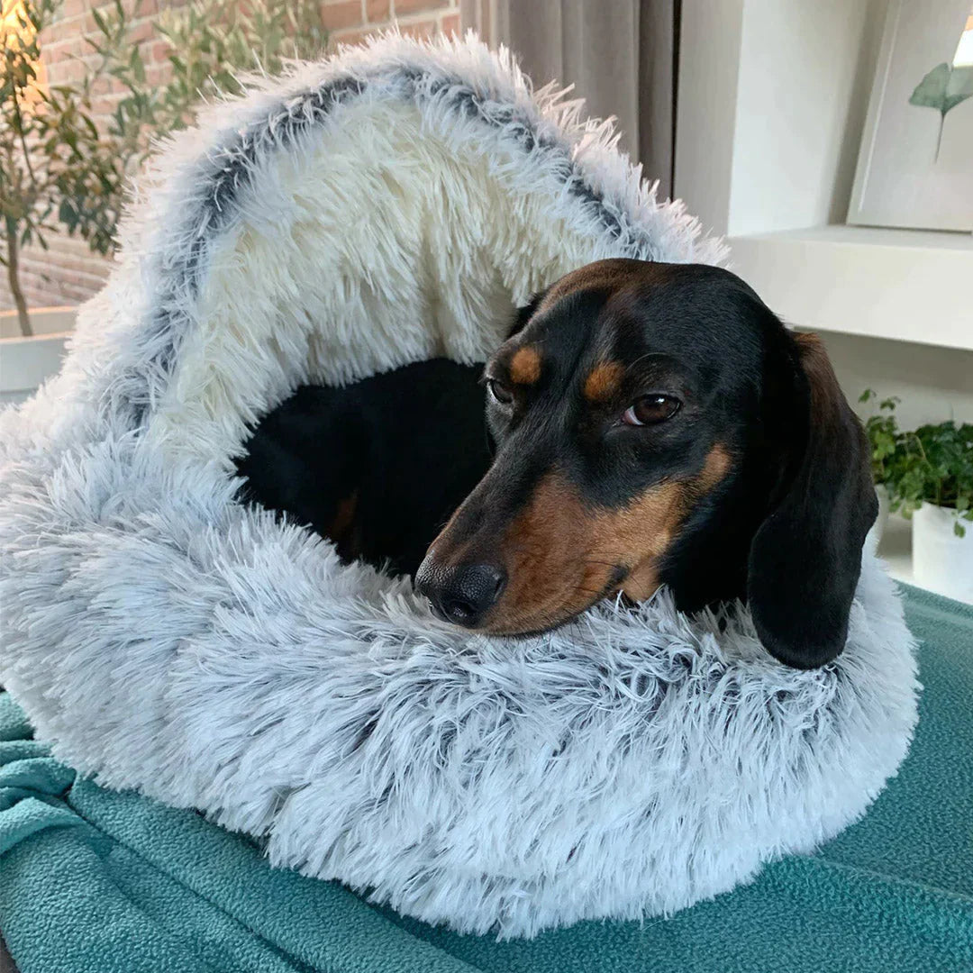 Cozy Faux Fur Pet Bed for Small Dogs – Self-Warming Half-Cave Design 1